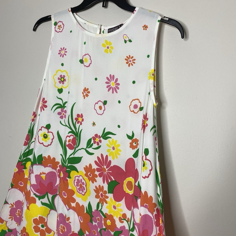 Mister Zimi Tina Lightweight Dress White Meadow Floral Sleeveless A-Line Size 8 - Picture 4 of 15